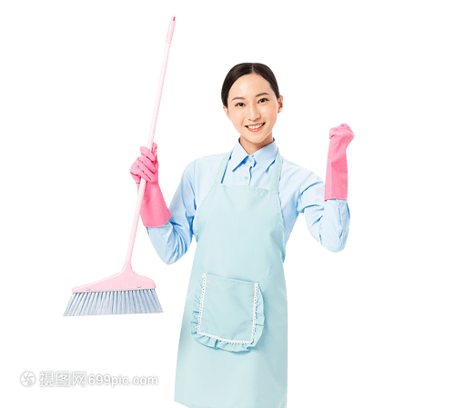 家政服务女性扫地加油手势